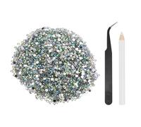 sourcing map 5000pcs Flatback Rhinestones Resin, SS12 3mm Resin Rhinestones Bulk Round Shine Gems with Pickup Tools for DIY Nail Art Tumblers Mugs Clothes, AB