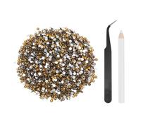 sourcing map 5000pcs Flatback Rhinestones Resin, SS12 3mm Resin Rhinestones Bulk Round Shine Gems with Pickup Tools for DIY Nail Art Tumblers Mugs Clothes, Golden Yellow