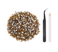 sourcing map 5000pcs Flatback Rhinestones Resin, SS12 3mm Resin Rhinestones Bulk Round Shine Gems with Pickup Tools for DIY Nail Art Tumblers Mugs Clothes, Gold