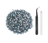 sourcing map 5000pcs Flatback Rhinestones Resin, SS12 3mm Resin Rhinestones Bulk Round Shine Gems with Pickup Tools for DIY Nail Art Tumblers Mugs Clothes, Azure