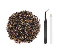 sourcing map 5000pcs Flatback Rhinestones Resin, SS6 2mm Resin Rhinestones Bulk Round Shine Gems with Pickup Tools for DIY Nail Art Tumblers Mugs Clothes, Black Gold AB
