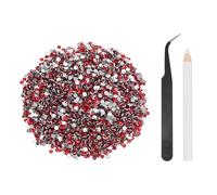 sourcing map 5000pcs Flatback Rhinestones Resin, SS6 2mm Resin Rhinestones Bulk Round Shine Gems with Pickup Tools for DIY Nail Art Tumblers Mugs Clothes, Bright Red