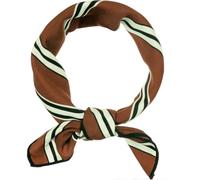 sourcing map 50cm Stripe Print Square Neck Wrap Scarves Head Scarf Kerchief Neckerchief Bandana for Women Brown with Buckle
