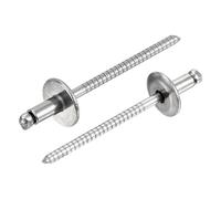 sourcing map 50Pcs 1/8"x1/4" 304 Stainless Steel Large Flange Round Head Rivets, Large Cap Open End Blind Rivets for Construction, Automotive Manufacturing, Aerospace, Shipbuilding (Silver)