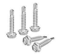 sourcing map 50Pcs #10 x 1" Self Drilling Screws, 410 Stainless Steel Self Tapping Screws for Metal, Hex Washer Head Sheet Metal