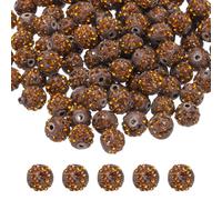 sourcing map 50pcs 10mm Rhinestone Beads for Jewelry Making, Bling Disco Bead Sparkle Diamond Clay Bead for Necklace Bracelet Christmas, Brown
