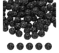sourcing map 50pcs 10mm Rhinestone Beads for Jewelry Making, Bling Disco Bead Sparkle Diamond Clay Bead for Necklace Bracelet Christmas, Black