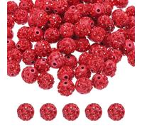 sourcing map 50pcs 10mm Rhinestone Beads for Jewelry Making, Bling Disco Bead Sparkle Diamond Clay Bead for Necklace Bracelet Christmas, Red