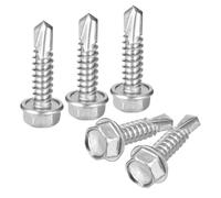 sourcing map 50Pcs #14 x 1" Self Drilling Screws, 410 Stainless Steel Self Tapping Screws for Metal, Hex Washer Head Sheet Metal