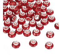 sourcing map 50Pcs 14mm Large Hole Glass Beads Red European Loose Round Faceted Rhinestone Craft Bead for DIY Bracelet Necklace Jewelry Making