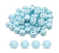 sourcing map 50pcs 20mm Light Blue Geometric Wood Beads 3.3mm Large Hole Polygon Wooden Loose Spacer Beads for Jewelry Making Necklace Bracelets DIY Crafts Macrame Handmade Decorations
