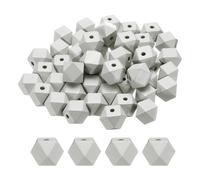 sourcing map 50pcs 20mm Light Gray Geometric Wood Beads 3.3mm Large Hole Polygon Wooden Loose Spacer Beads for Jewelry Making Necklace Bracelets DIY Crafts Macrame Handmade Decorations