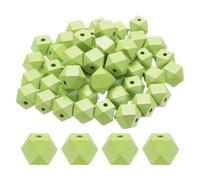 sourcing map 50pcs 20mm Light Green Geometric Wood Beads 3.3mm Large Hole Polygon Wooden Loose Spacer Beads for Jewelry Making Necklace Bracelets DIY Crafts Macrame Handmade Decorations