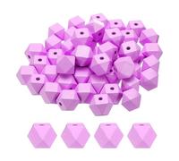 sourcing map 50pcs 20mm Light Purple Geometric Wood Beads 3.3mm Large Hole Polygon Wooden Loose Spacer Beads for Jewelry Making Necklace Bracelets DIY Crafts Macrame Handmade Decorations