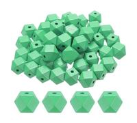 sourcing map 50pcs 20mm Medium Green Geometric Wood Beads 3.3mm Large Hole Polygon Wooden Loose Spacer Beads for Jewelry Making Necklace Bracelets DIY Crafts Macrame Handmade Decorations