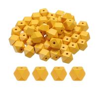 sourcing map 50pcs 20mm Orange Geometric Wood Beads 3.3mm Large Hole Polygon Wooden Loose Spacer Beads for Jewelry Making Necklace Bracelets DIY Crafts Macrame Handmade Decorations