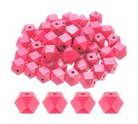sourcing map 50pcs 20mm Rose Pink Geometric Wood Beads 3.3mm Large Hole Polygon Wooden Loose Spacer Beads for Jewelry Making Necklace Bracelets DIY Crafts Macrame Handmade Decorations