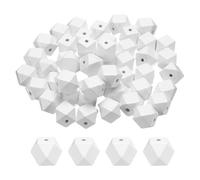 sourcing map 50pcs 20mm White Geometric Wood Beads 3.3mm Large Hole Polygon Wooden Loose Spacer Beads for Jewelry Making Necklace Bracelets DIY Crafts Macrame Handmade Decorations