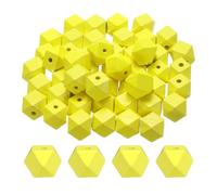 sourcing map 50pcs 20mm Yellow Geometric Wood Beads 3.3mm Large Hole Polygon Wooden Loose Spacer Beads for Jewelry Making Necklace Bracelets DIY Crafts Macrame Handmade Decorations