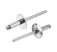 sourcing map 50Pcs 3/16"x1/2" 304 Stainless Steel Large Flange Round Head Rivets, Large Cap Open End Blind Rivets for Construction, Automotive Manufacturing, Aerospace, Shipbuilding (Silver)