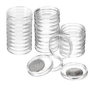 sourcing map 50Pcs 33mm Silver Dollar Coin Holders, Plastic Coin Capsule Covers Acrylic Clear Round Collection Supplies Container for NFC Tag