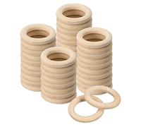 sourcing map 50Pcs 35mm(1.4-inch) Natural Wood Rings, 6mm Thick Smooth Unfinished Wooden Circles for DIY Crafting, Knitting, Macrame, Pendant