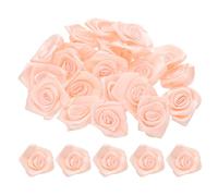sourcing map 50pcs 3cm Ribbon Roses Satin Ribbon Flower Rose Artificial Fabric Flowers for DIY Crafting Accessories Sewing Wrapping Wedding Gift Decoration, Champagne