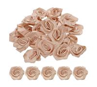 sourcing map 50pcs 3cm Ribbon Roses Satin Ribbon Flower Rose Artificial Fabric Flowers for DIY Crafting Accessories Sewing Wrapping Wedding Gift Decoration, Dark Brown