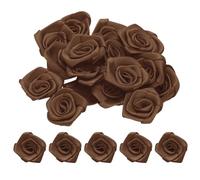 sourcing map 50pcs 3cm Ribbon Roses Satin Ribbon Flower Rose Artificial Fabric Flowers for DIY Crafting Accessories Sewing Wrapping Wedding Gift Decoration, Brown