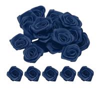sourcing map 50pcs 3cm Ribbon Roses Satin Ribbon Flower Rose Artificial Fabric Flowers for DIY Crafting Accessories Sewing Wrapping Wedding Gift Decoration, Navy Blue