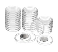 sourcing map 50Pcs 40mm Silver Dollar Coin Holders, Plastic Coin Capsule Covers Acrylic Clear Round Collection Supplies Container for NFC Tag
