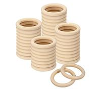 sourcing map 50Pcs 65mm(2.6-inch) Natural Wood Rings, 10mm Thick Smooth Unfinished Wooden Circles for DIY Crafting, Knitting, Macrame, Pendant
