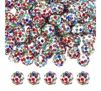 sourcing map 50pcs 8mm Rhinestone Beads for Jewelry Making, Bling Disco Bead Sparkle Diamond Clay Bead for Necklace Bracelet Christmas, Multicolor