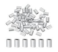 sourcing map 50Pcs Aluminum Crimping Loop Sleeve, 1.2mm 3/64" Double Ferrule Wire Crimps M1.2 Cable Crimp for Wire Rope and Cable Crimps, Clamps Line Rope End