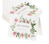 sourcing map 50Pcs Best Wishes Cards, 3.7"x5.5" Floral Folded Blank Cardstock, Thank You Notes for Greeting Cards Wedding Graduation Birthday DIY Craft Invitations, Rose Leaf Style