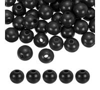 sourcing map 50pcs Black Colored Wooden Beads 16mm Dia. 4.3mm Hole Large Round Natural Dyed Wood Loose Spacer Ball Bulk for DIY Bead Crafts Making Home Decor