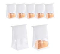 sourcing map 50Pcs Bread Bags for Homemade Bread, 6.3x5.1x10.2 Inches Kraft Bakery Bags with Iron Tie Tab Lock Loaf Gift Bags with Baked Foods Packaging, White