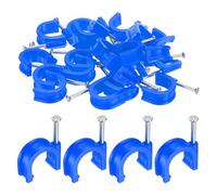 sourcing map 50pcs Cable Clips with Nail 16mm Circular Single Half Clamp J-Hook with Nail Cord Clips for Wires on Wall for Ethernet Tacks Coax Pex Tubing Pipe Support, Blue