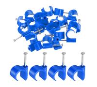 sourcing map 50pcs Cable Clips with Nail 16mm Circular Single Hook Half Clamp J-Hook with Nail Cord Clips for Wires on Wall for Ethernet Tacks Coax Pex Tubing Pipe Support, Blue