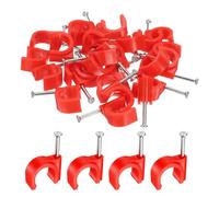 sourcing map 50pcs Cable Clips with Nail 16mm Thicken Circular Single Half Clamp J-Hook with Nail Cord Clips for Wires on Wall for Ethernet Tacks Coax Pex Tubing Pipe Support, Red