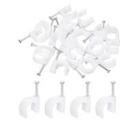 sourcing map 50pcs Cable Clips with Nail 16mm Thicken Circular Single Half Clamp J-Hook with Nail Cord Clips for Wires on Wall for Ethernet Tacks Coax Pex Tubing Pipe Support, White