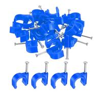 sourcing map 50pcs Cable Clips with Nail 16mm Thicken Circular Single Half Clamp J-Hook with Nail Cord Clips for Wires on Wall for Ethernet Tacks Coax Pex Tubing Pipe Support, Blue