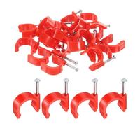 sourcing map 50pcs Cable Clips with Nail 20mm Circular Single Half Clamp J-Hook with Nail Cord Clips for Wires on Wall for Ethernet Tacks Coax Pex Tubing Pipe Support, Red