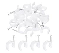 sourcing map 50pcs Cable Clips with Nail 20mm Circular Single Half Clamp J-Hook with Nail Cord Clips for Wires on Wall for Ethernet Tacks Coax Pex Tubing Pipe Support, White