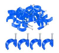 sourcing map 50pcs Cable Clips with Nail 20mm Circular Single Half Clamp J-Hook with Nail Cord Clips for Wires on Wall for Ethernet Tacks Coax Pex Tubing Pipe Support, Blue