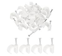 sourcing map 50pcs Cable Clips with Nail 20mm Circular Single Hook Half Clamp J-Hook with Nail Cord Clips for Wires on Wall for Ethernet Tacks Coax Pex Tubing Pipe Support, White