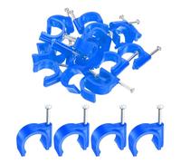 sourcing map 50pcs Cable Clips with Nail 20mm Thicken Circular Single Half Clamp J-Hook with Nail Cord Clips for Wires on Wall for Ethernet Tacks Coax Pex Tubing Pipe Support, Blue