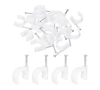 sourcing map 50pcs Cable Clips with Nail 20mm Thicken Circular Single Half Clamp J-Hook with Nail Cord Clips for Wires on Wall for Ethernet Tacks Coax Pex Tubing Pipe Support, White