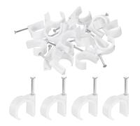 sourcing map 50pcs Cable Clips with Nail 25mm Circular Single Hook Half Clamp J-Hook with Nail Cord Clips for Wires on Wall for Ethernet Tacks Coax Pex Tubing Pipe Support, White