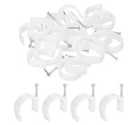 sourcing map 50pcs Cable Clips with Nail 32mm Circular Single Half Clamp J-Hook with Nail Cord Clips for Wires on Wall for Ethernet Tacks Coax Pex Tubing Pipe Support, White